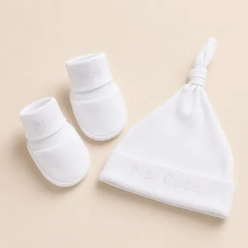 [HM-000861] SET GORRO Y ESCARPINES BLANCO